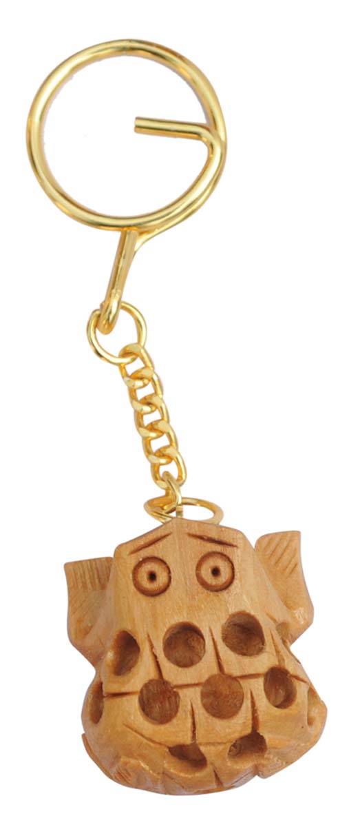 Bulk Wholesale 4” Key Chain with a Frog Handmade in Brown Wood & Iron Chain - Traditional Style Gifts/Utility Items with Open-Work from India