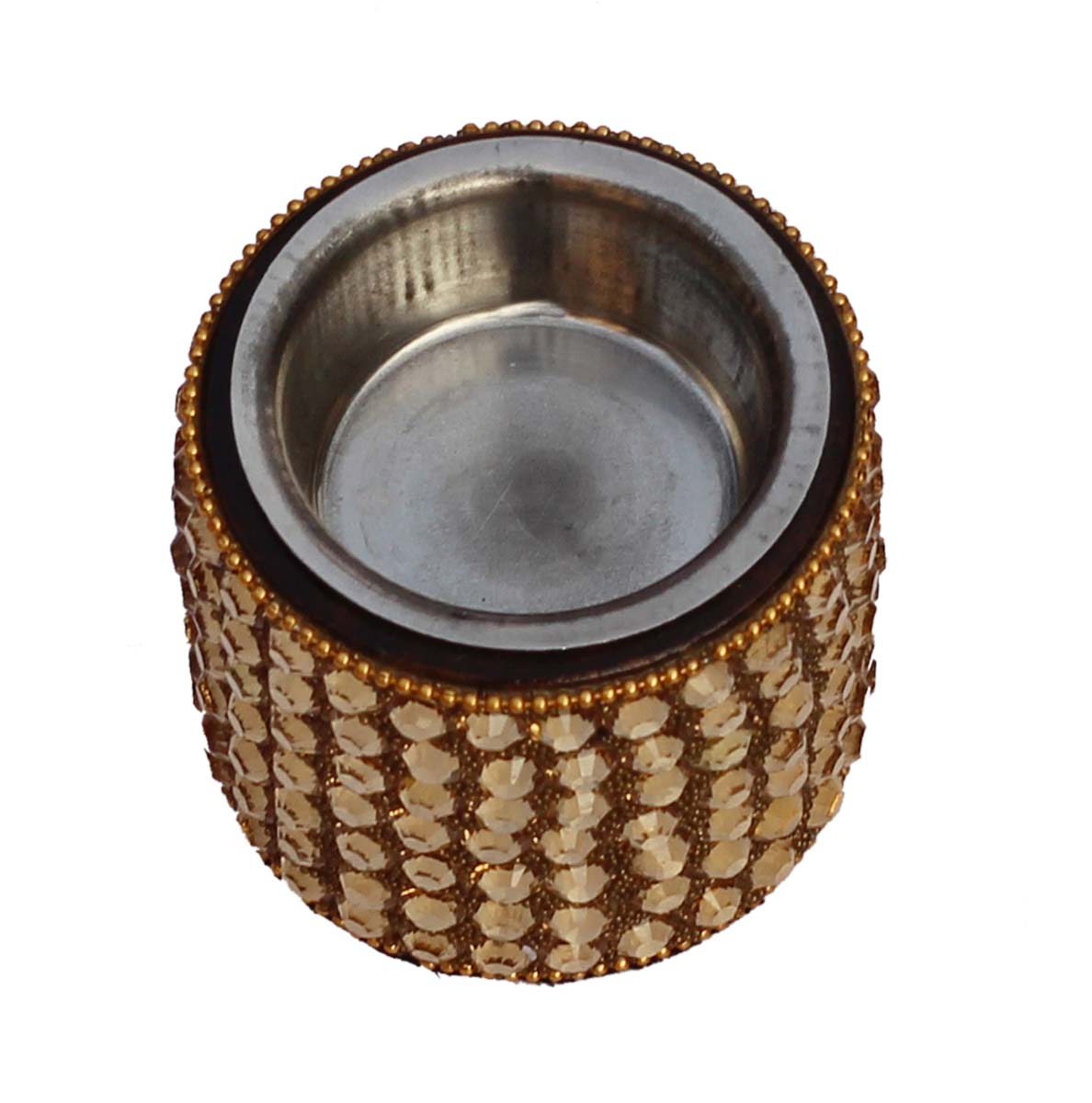 Bulk Wholesale Handcrafted 2” Eucalyptus Wood Tea-Light / Candle Holder Enhanced with Traditional Style Golden Beads – Antique-Look Home Décor from India