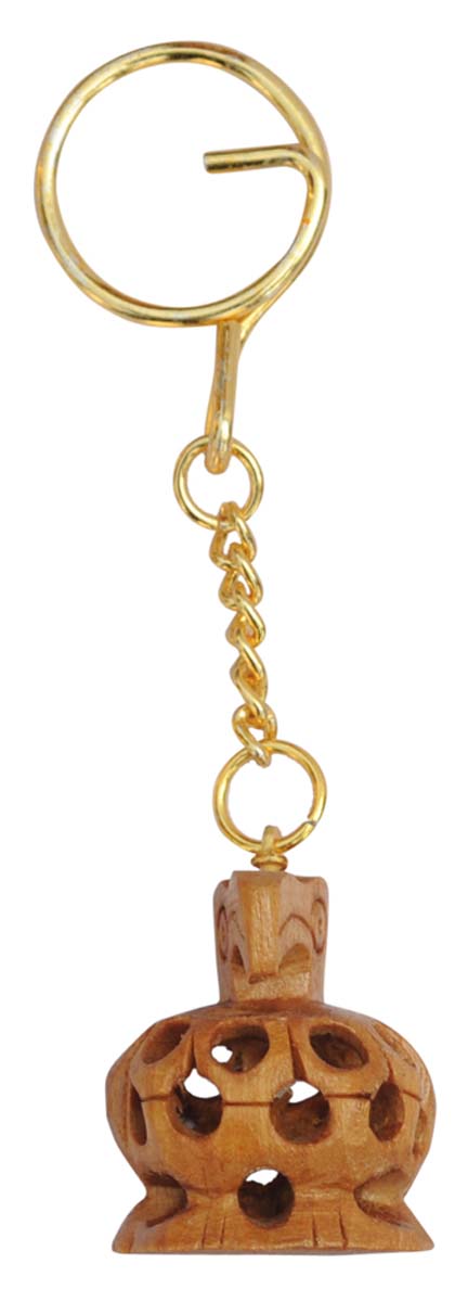 Bulk Wholesale 4” Key Chain with an Eagle in Brown Wood & Iron Chain - Handmade Traditional Style Gifts/Utility Items with Open-Work from India