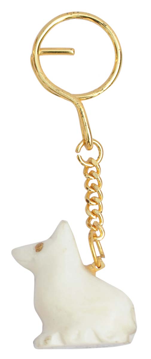 Bulk Wholesale 3.5” Key Chain with a Cat in White Marble & Iron Chain - Handmade Traditional Style Gifts/Utility Items for Art-Lovers from India