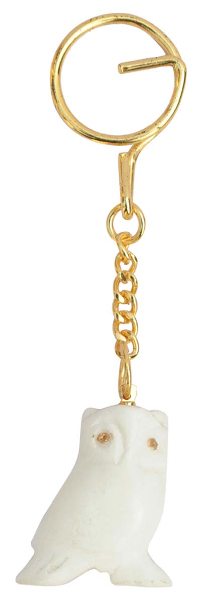 Bulk Wholesale 4” Key Chain with an Owl in White Marble & Iron Chain - Handmade Traditional Style Gifts/Utility Items for Art-Lovers from India