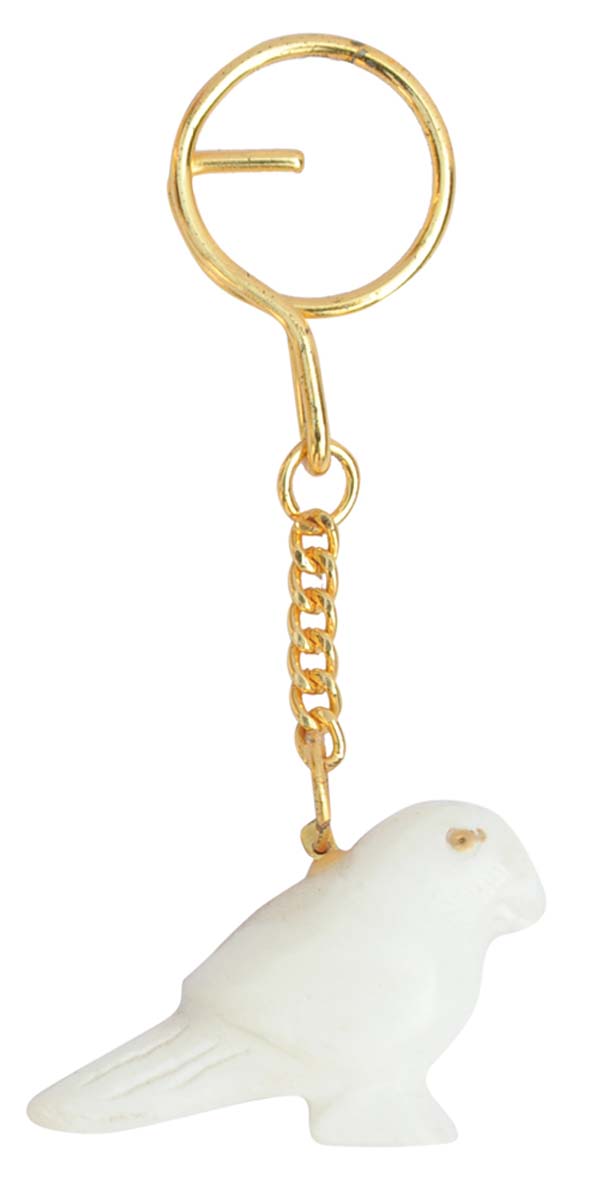Bulk Wholesale 4” Key Chain with a Parrot in White Marble & Iron Chain - Handmade Traditional Style Gifts/Utility Items for Art-Lovers from India