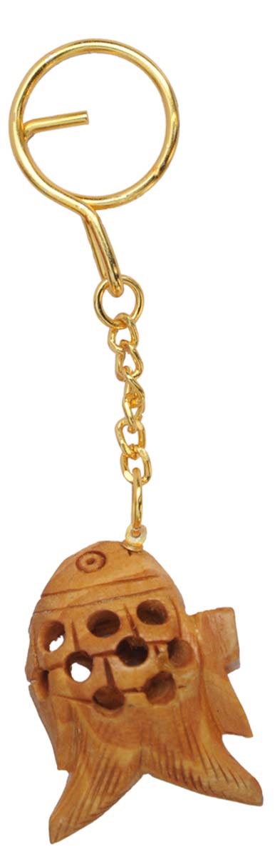 Bulk Wholesale Handmade 4” Key Chain with a Fish in Brown Wood & Iron Chain - Traditional Style Gifts/Utility Items with Open-Work Art