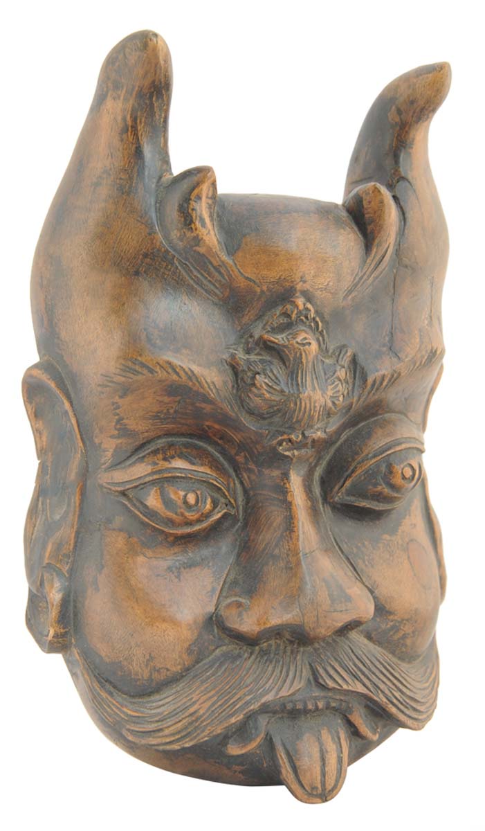 Bulk Wholesale Hand-Carved 8” Eucalyptus-Wood Mask of a Tribal Monster in Dark-Brown Color - Ethnic-Look Home Décor from India