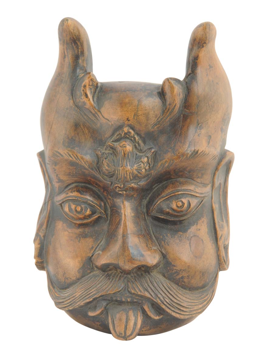 Bulk Wholesale Hand-Carved 8” Eucalyptus-Wood Mask of a Tribal Monster in Dark-Brown Color - Ethnic-Look Home Décor from India