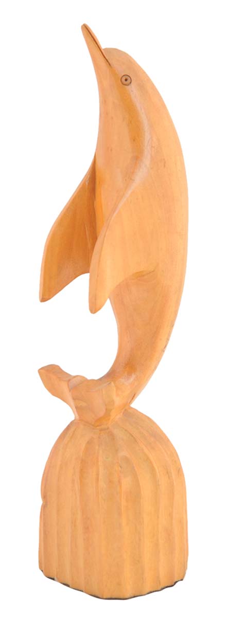 Bulk Wholesale Dolphin Sculpture in Eucalyptus Wood – Hand-Crafted 10.5” Fish Statue / Figurine from India – Good-Luck Items for Homes & Offices