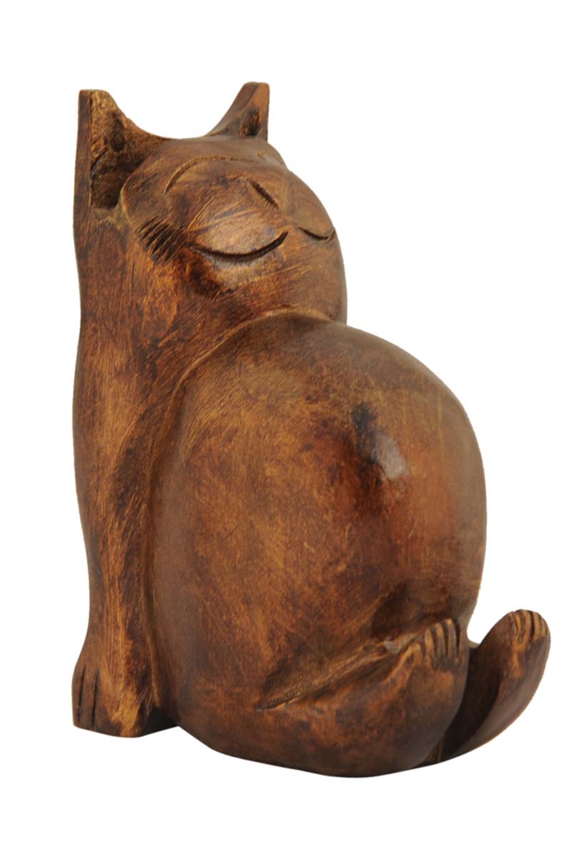 Bulk Wholesale Sleeping Cat Sculpture – Hand-Crafted 4” Animal Statue / Figurine in Wood – Home Décor / Gift for Kitty-Lovers from India