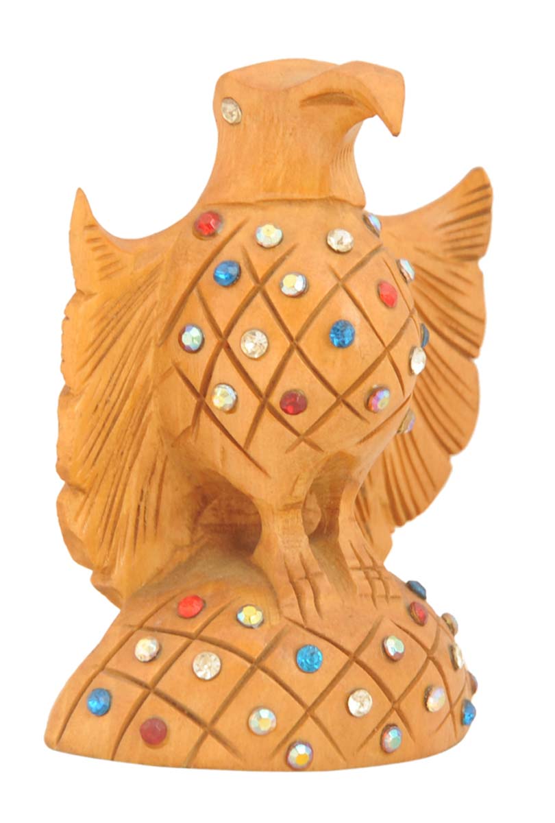 Bulk buy 4.1” Eagle Figurine - Wholesale Handcrafted Wood Bird Figurine/Statue with Colorful Stone Inlay - Unique Bird Decor Sculpture