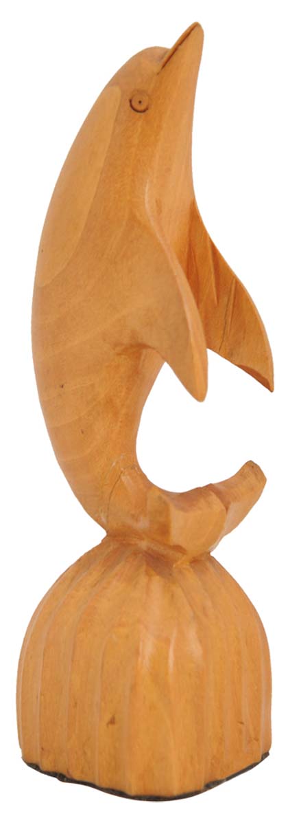 Bulk Wholesale Hand-Crafted 4” Decoration Piece of Dolphin on Plinth in Light-Brown Wood - Ethnic-Look Home Décor from India