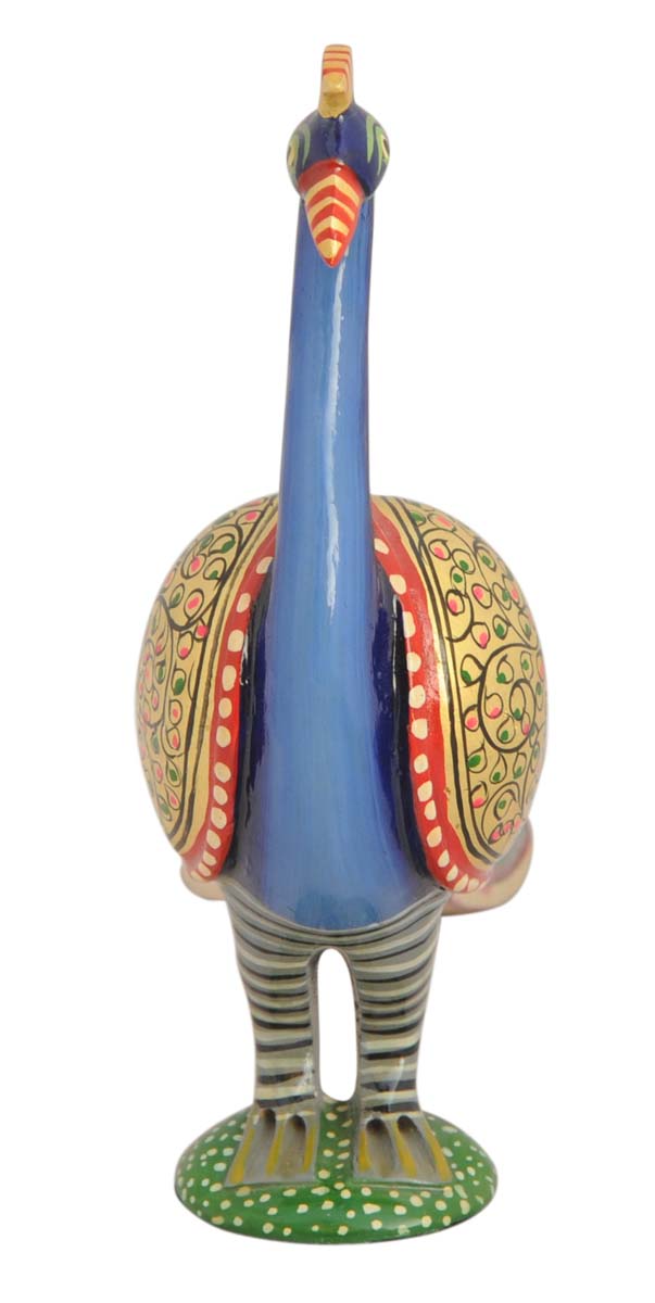 Bulk Wholesale Hand-Carved 7” Wooden Statue / Sculpture of Peacock in Bright Minakari Style Painting - Ethnic-Look Home Décor from India