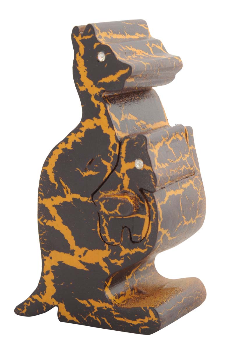 Kangaroo Shape 5” Jewelry Box in Bulk - Wholesale Hand-Crafted Artistic Box in Yellow & Brown from India