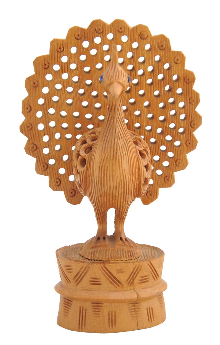 Bulk Wholesale Peacock Sculpture in Wood – Hand-Carved 6” Animal Statue / Figurine with Jaali-Work – Ethnic-Look Art-Pieces from India – Home Décor