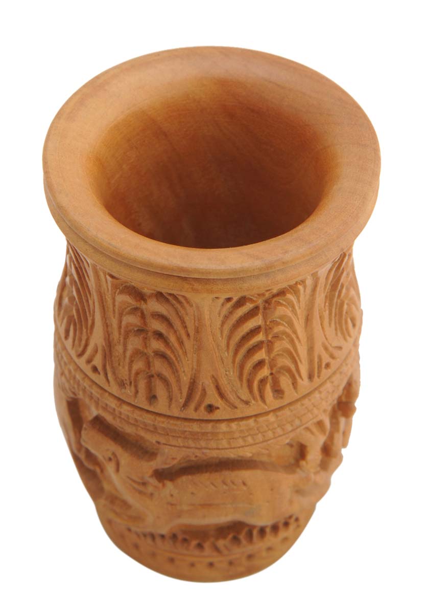 Bulk Wholesale Hand-Carved 4” Pen-Stand / Stationery Organizer in Kadam-Wood with Intricate Carving of Traditional Motifs & Animals – Utility Items from India