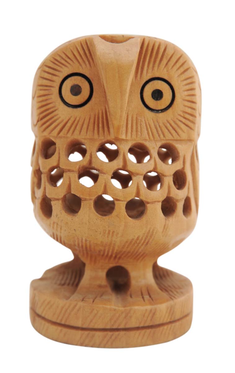 Bulk Wholesale Hand-Carved 3” Owl-Shaped Pen-Stand / Stationery Organizer in Kadam-Wood – Office / Desk Accessories from India