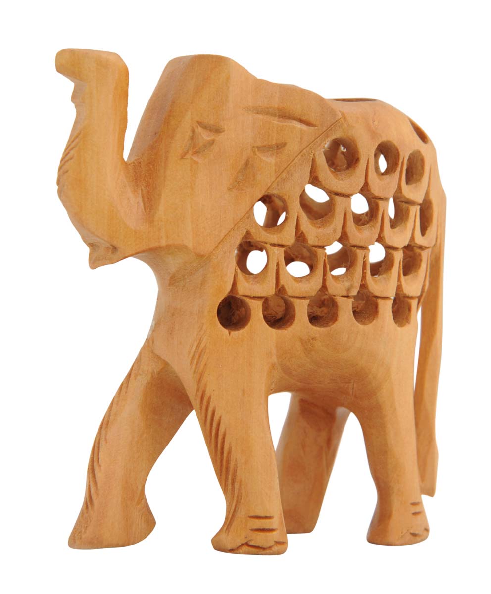 Bulk Wholesale Hand-Carved 3.2” Elephant-Shaped Pen-Stand / Stationery Organizer in Kadam-Wood – Office / Desk Accessories from India