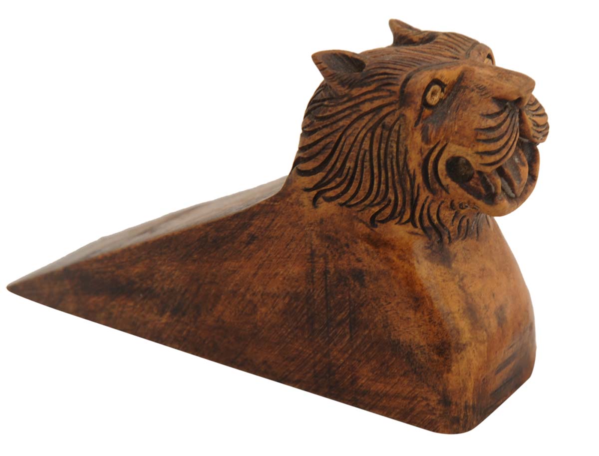 Bulk Wholesale Wooden Door-Stopper Hand-Carved in Lion Shape 2.6” Dark Brown Wood - Antique-Look Decor/Home Essentials from India