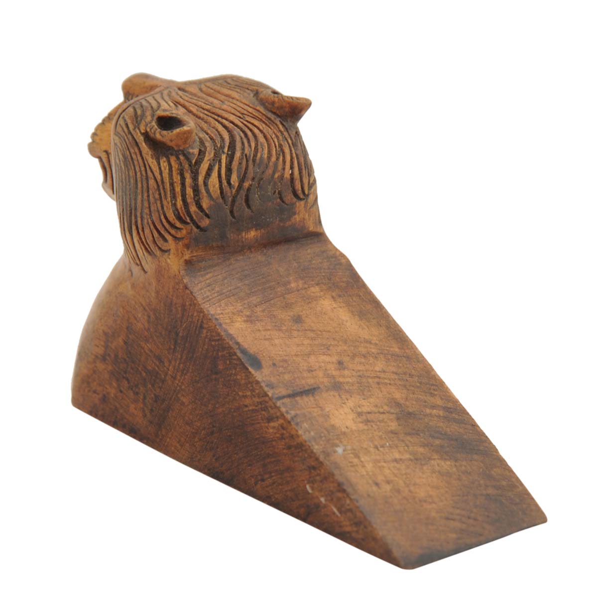 Bulk Wholesale Wooden Door-Stopper Hand-Carved in Lion Shape 2.6” Dark Brown Wood - Antique-Look Decor/Home Essentials from India