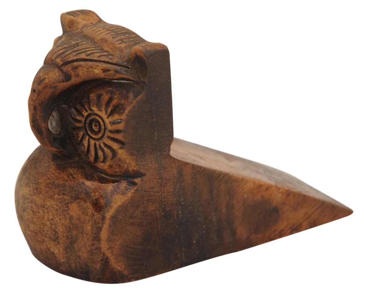 Bulk Wholesale Wood Door-Stopper Hand-Crafted 2.3” Dark Brown in Owl Shape - Antique-Look Decor/Home Essentials from India