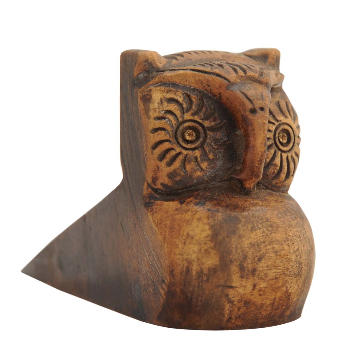 Bulk Wholesale Wood Door-Stopper Hand-Crafted 2.3” Dark Brown in Owl Shape - Antique-Look Decor/Home Essentials from India