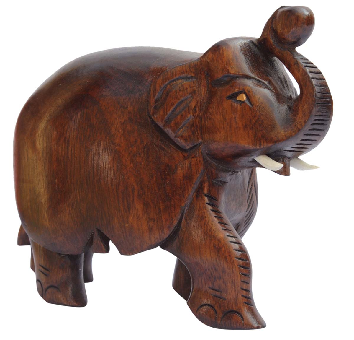 Source 5.5” Trunk-Up Elephant Figurine in Bulk - Wholesale Hand Carved Wood Figurine/Elephant Statue with Fine Details - Unique Animal Decor Sculpture from India