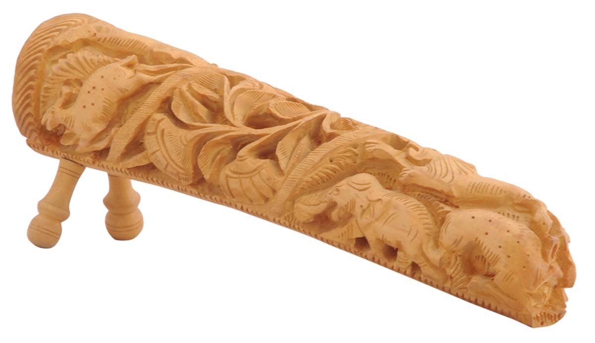 Bulk Wholesale Hand-Carved 10” Decoration Piece Portraying Jungle Scene on Slanting Slab in Kadam Wood – Antique-Look Home Décor for Art-Lovers from India