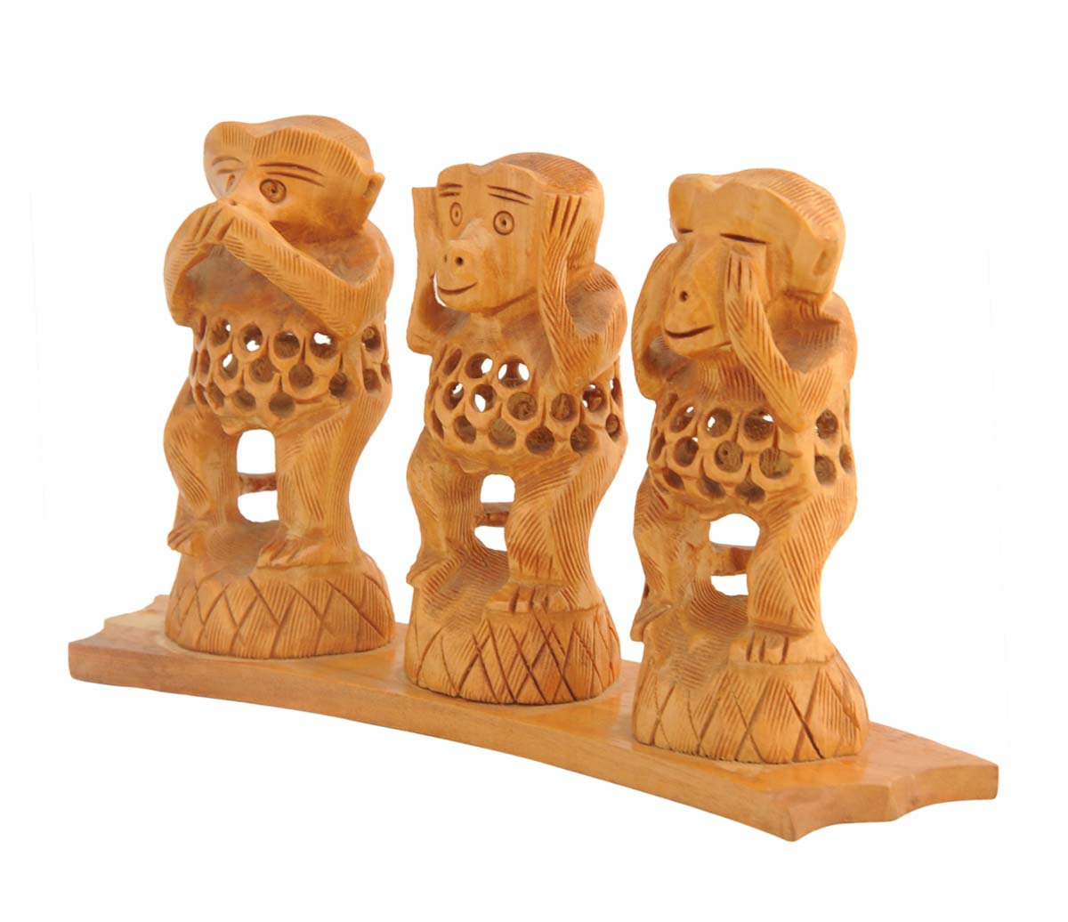 Wholesale Wood 3 Monkey Statue in Bulk - The Hear-No, See-No, Speak-No Evil Monkeys Sculpture/Collectible Figurine/3 Wise Monkeys Sculpture with Rare Filigree-Work - Wooden Animal Art Figurines - Home Decor Gifts