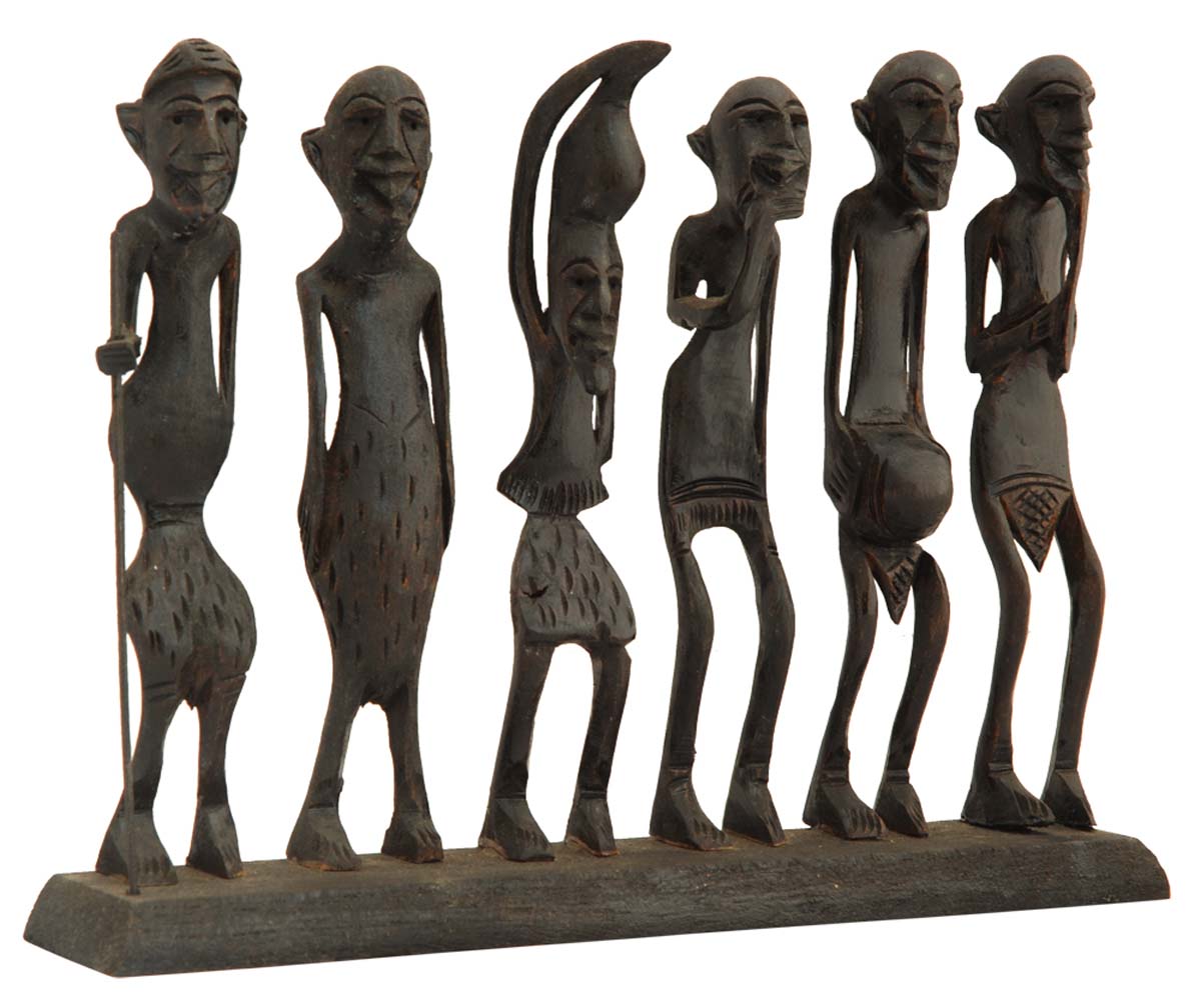 Bulk Wholesale 6 Tribal Men Sculpture in Wood – Handcrafted 9” Figurines of African Tribes in Different Postures – Antique-Look Home Décor