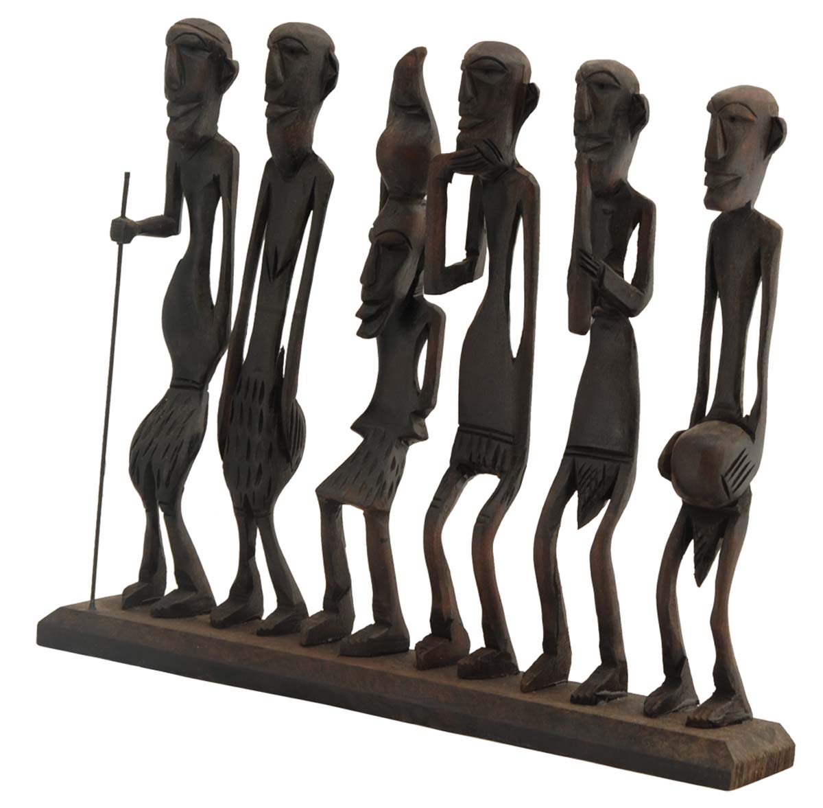 Bulk Wholesale ‘6 Tribal Men’ Sculpture in Wood – Hand-Crafted 10.4” Figurines of African Tribe in Different Postures – Antique-Look Décor from India