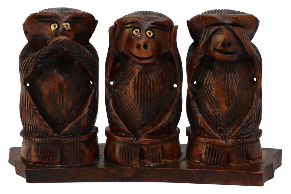 Wholesale Wood ‘3 Wise Monkeys of Gandhi’ Statue in Bulk - The Hear No Evil See No Evil Speak-No Evil Monkeys Sculpture/Collectible Figurine/Wooden Sculpture - Animal Art Figurines - Home Decor Gifts