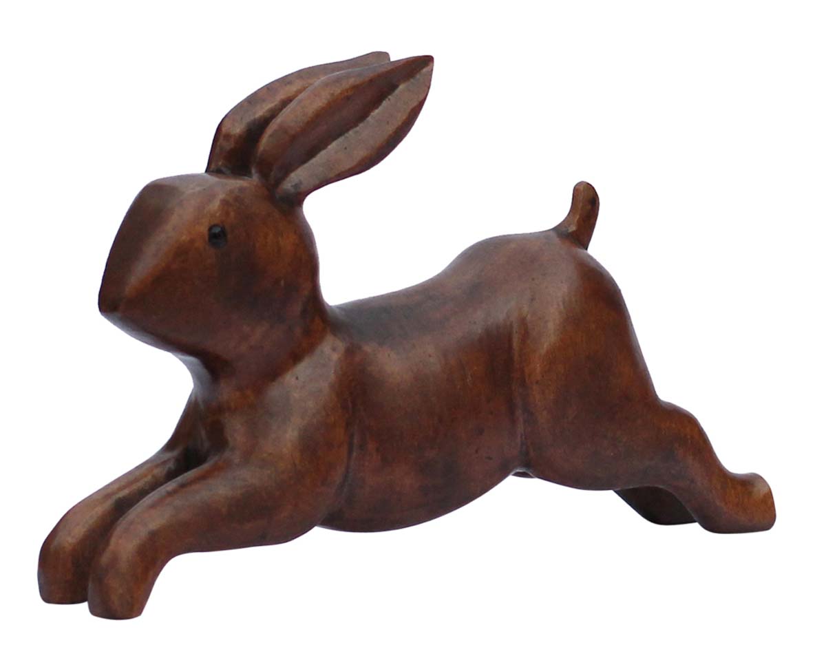 Bulk Wholesale Handcrafted 8.6" Statue / Sculpture of a Running Rabbit in Kadam-Wood – Brown Rabbit for Home Décor from India