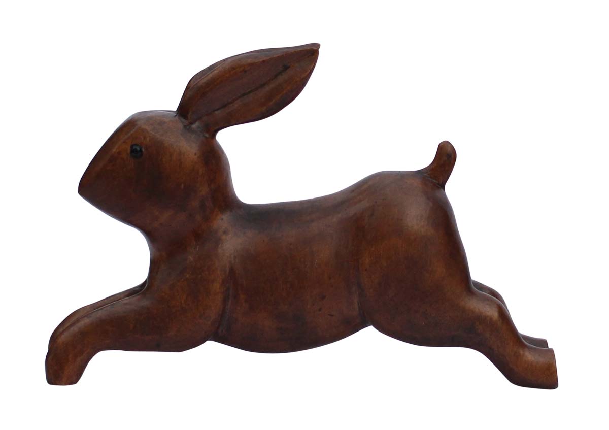 Bulk Wholesale Handcrafted 8.6" Statue / Sculpture of a Running Rabbit in Kadam-Wood – Brown Rabbit for Home Décor from India