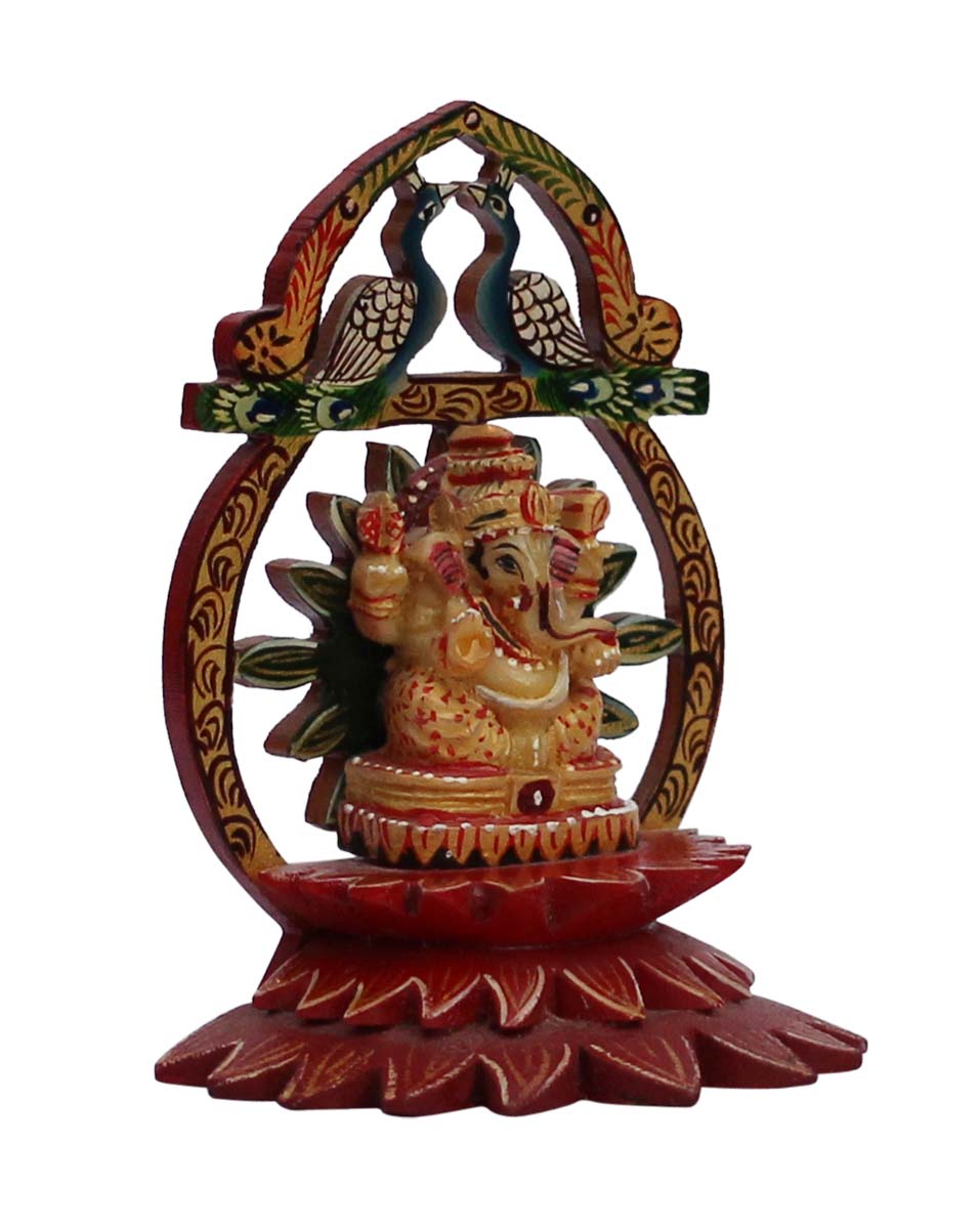 Wholesale 4.3” Lord Ganesha Figurine - Bulk Source Hand Carved Statue/Sculpture of Lord Ganesha in Wood & Painted with Multiple Bright Colors from India
