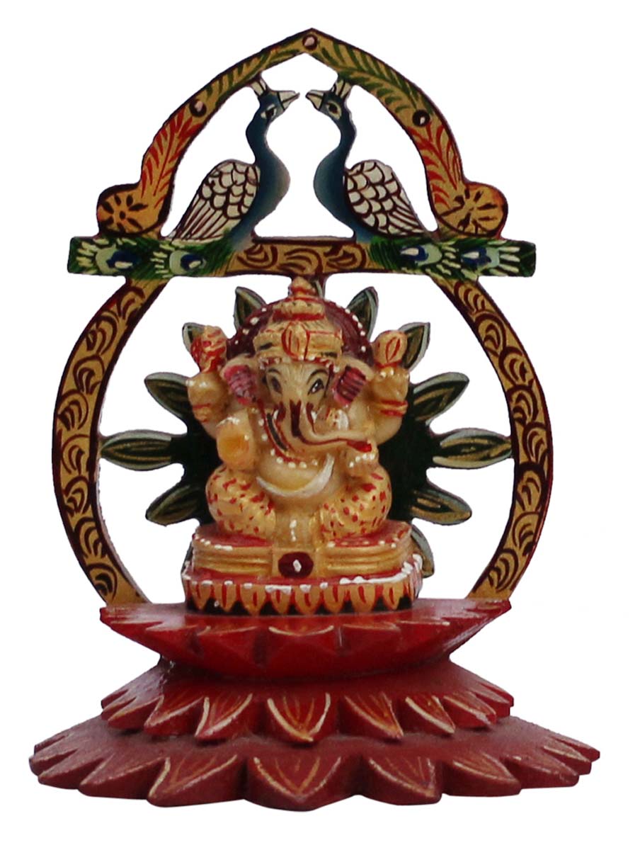 Wholesale 4.3” Lord Ganesha Figurine - Bulk Source Hand Carved Statue/Sculpture of Lord Ganesha in Wood & Painted with Multiple Bright Colors from India