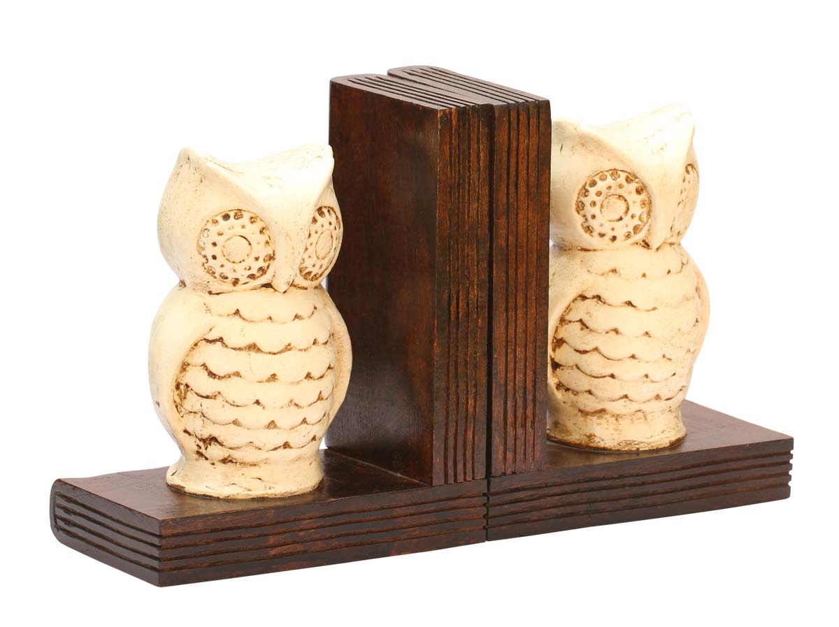 Wholesale Handmade 13” Wooden Owl Bookend – Bulk Buy Antique-Look Home Décor Book Accessories from India