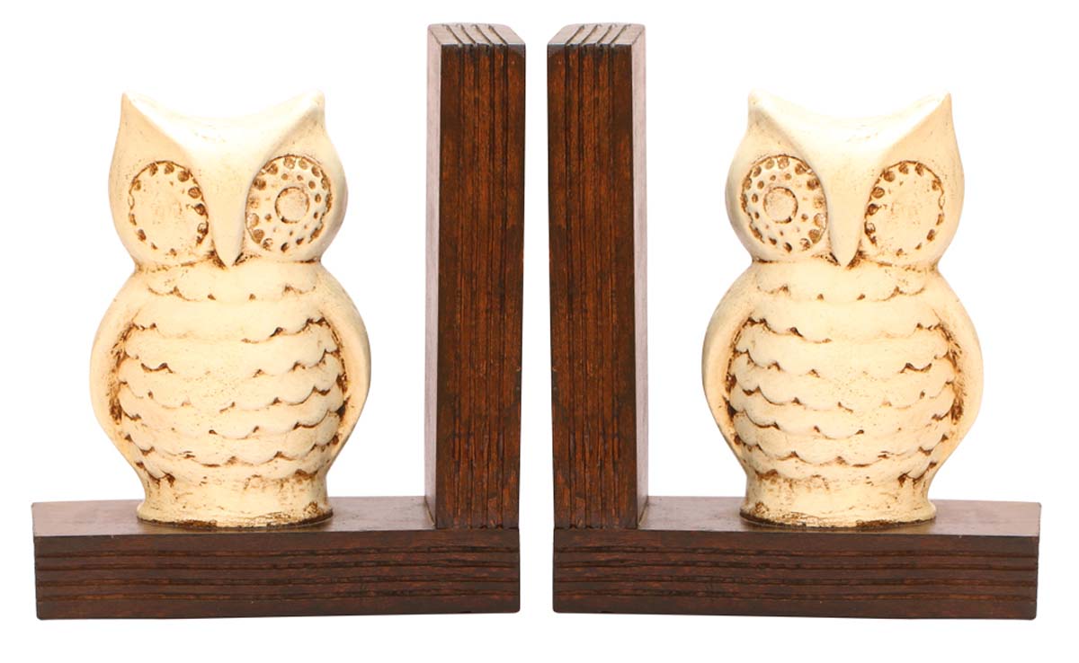 Wholesale Handmade 13” Wooden Owl Bookend – Bulk Buy Antique-Look Home Décor Book Accessories from India