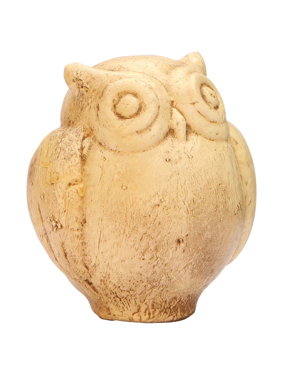 Bulk Wholesale Hand-Carved 5.4” Off-White Statue / Sculpture of Owl in Eucalyptus Wood Enhanced with Papier Mache Art – Distressed-Look Art-Piece for Home Décor from India