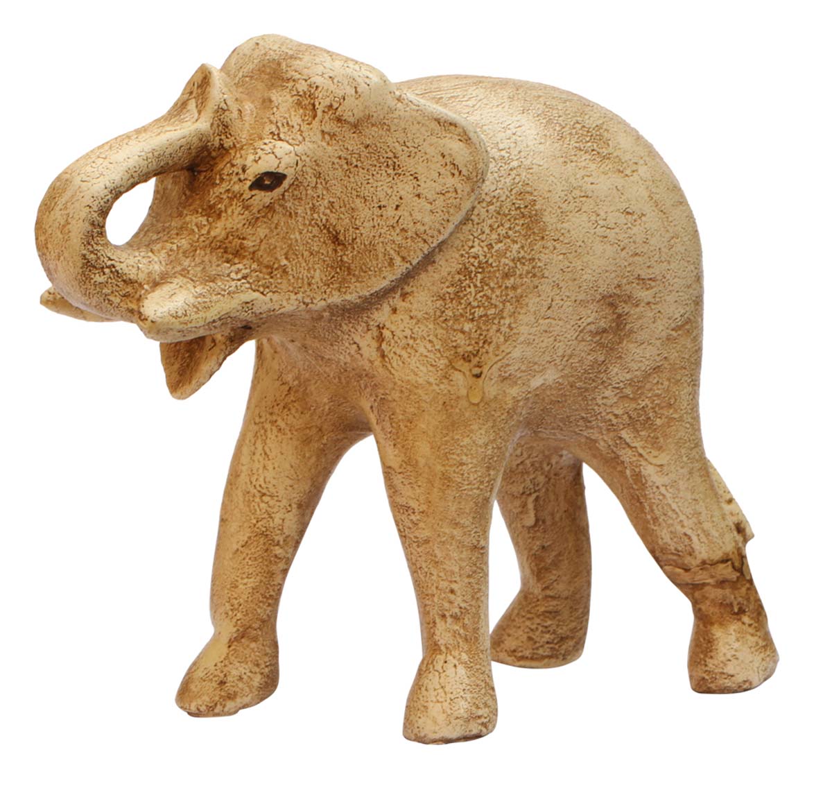 Wholesale Hand-Carved 10” Off-White Statue / Sculpture of Elephant in Eucalyptus Wood Enhanced with Papier Mache Art – Distressed-Look Art-Piece for Home Décor from India