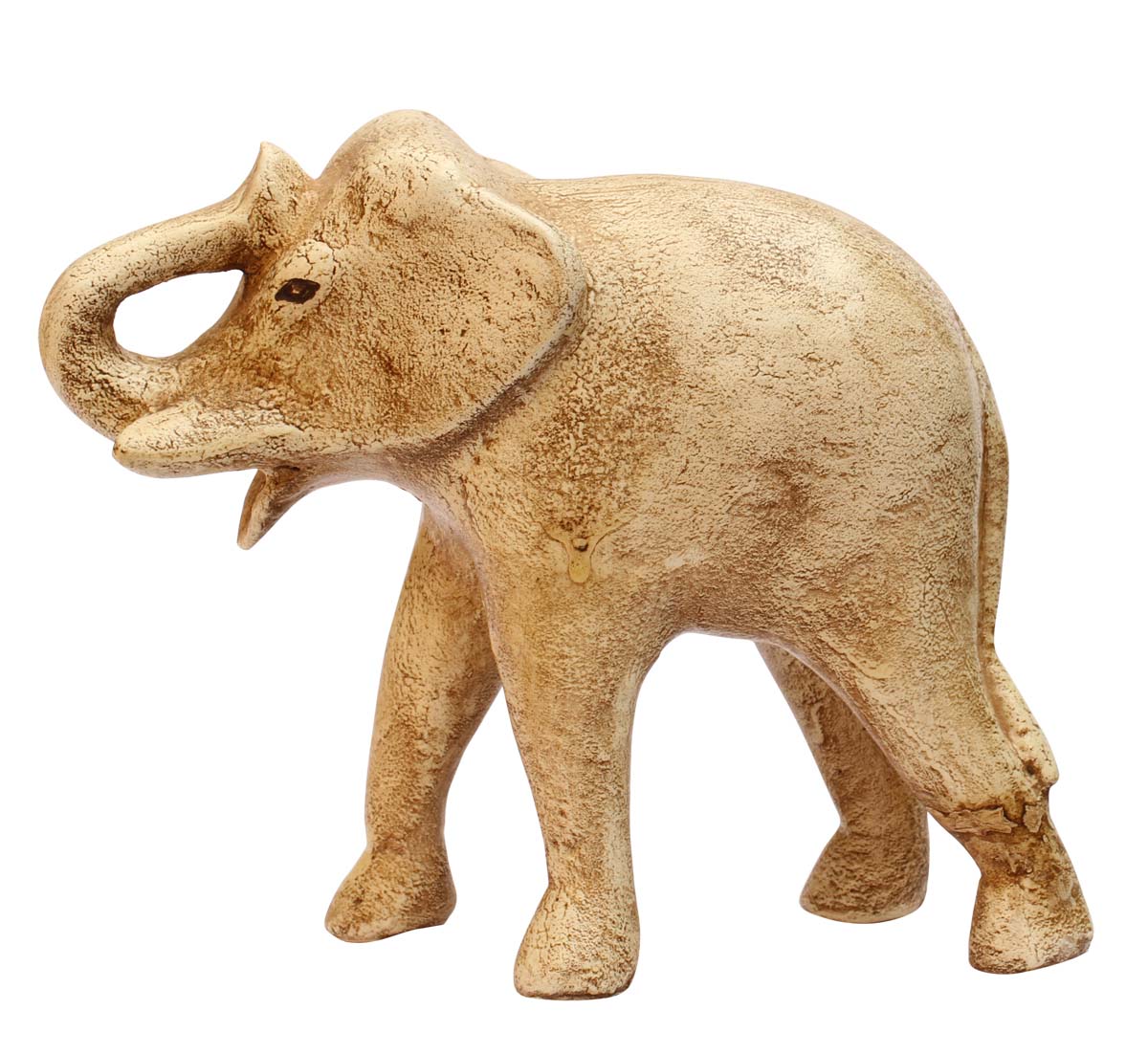 Wholesale Hand-Carved 10” Off-White Statue / Sculpture of Elephant in Eucalyptus Wood Enhanced with Papier Mache Art – Distressed-Look Art-Piece for Home Décor from India