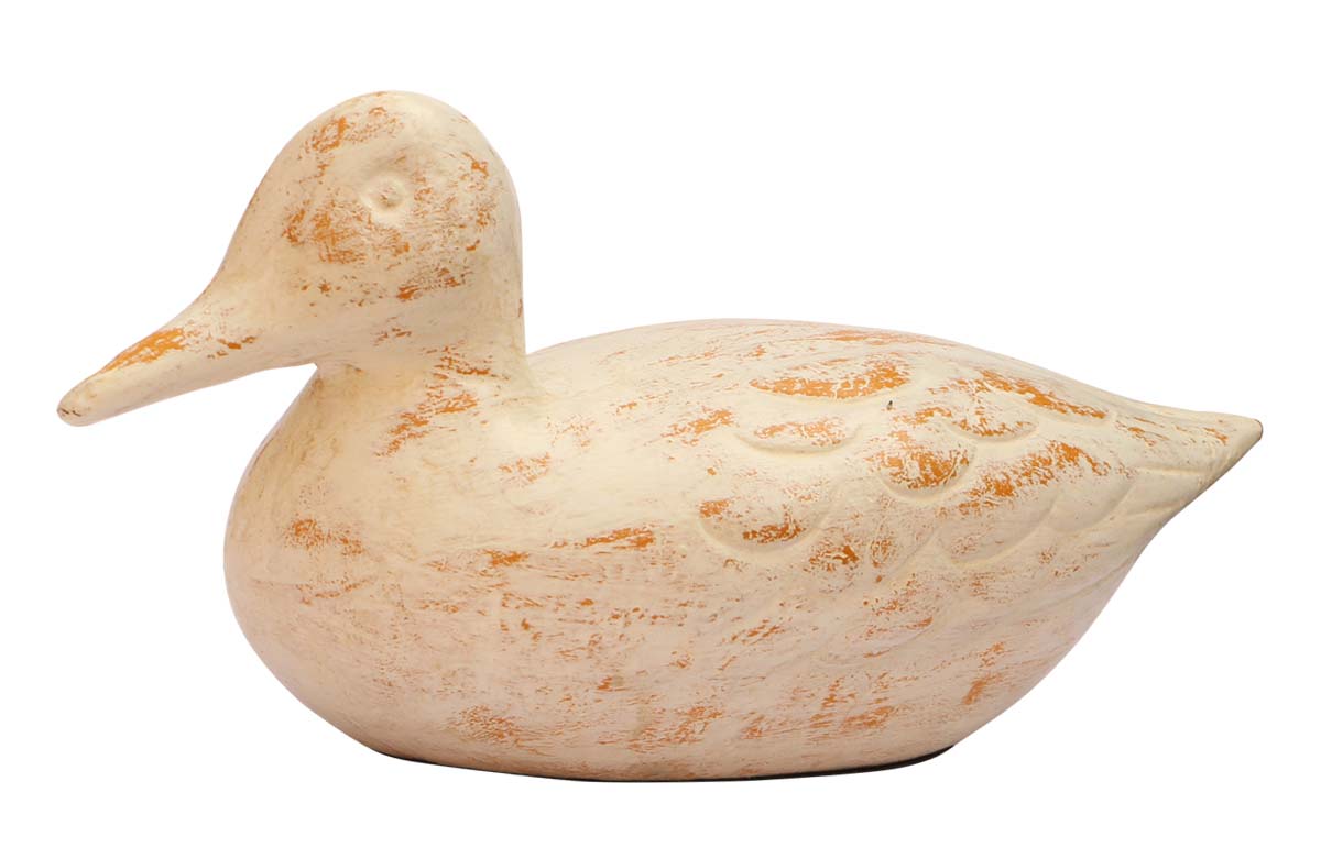 Bulk Wholesale Handcrafted 12” Off-White Statue / Sculpture of Duck in Eucalyptus Wood Enhanced with Papier Mache Art – Distressed-Look Art-Piece for Home Décor from India
