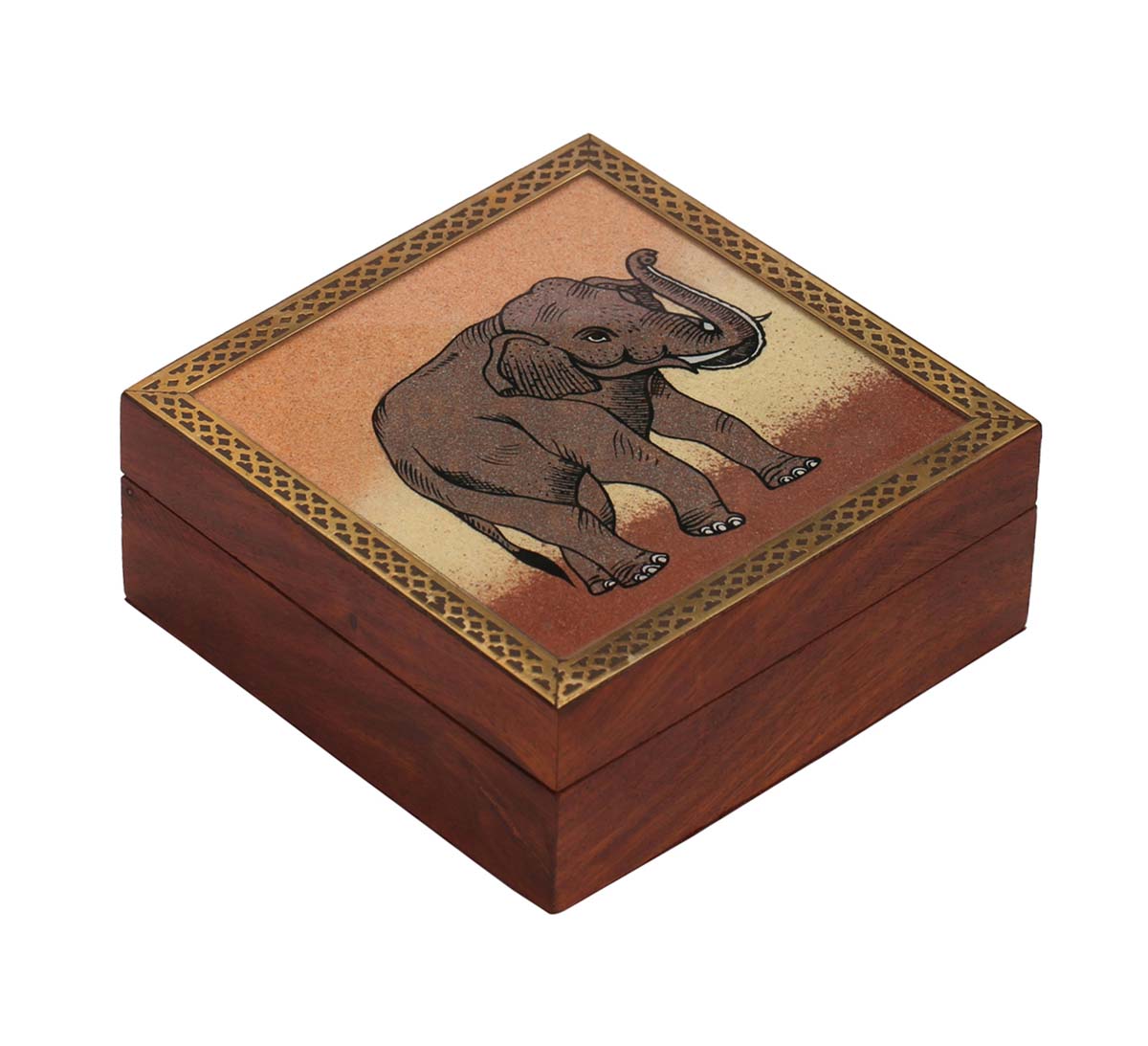 Wholesale Handcrafted Set of 3 Jewelry Box in Bulk - Source Handmade Jewelry Box/Trinket Box Decorated with Painting of an Elephant and Brass Work from India