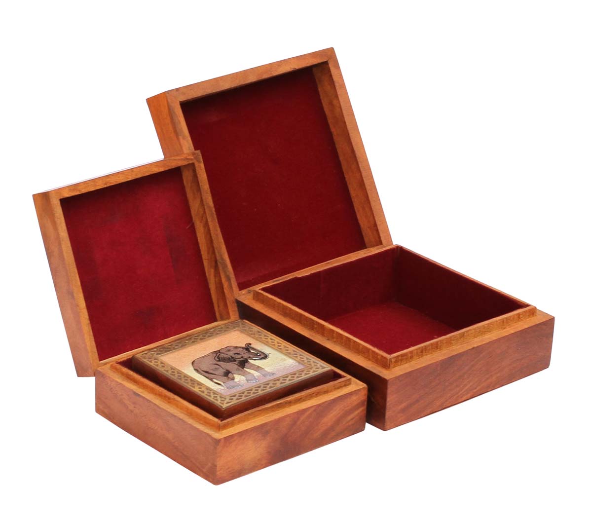 Wholesale Handcrafted Set of 3 Jewelry Box in Bulk - Source Handmade Jewelry Box/Trinket Box Decorated with Painting of an Elephant and Brass Work from India