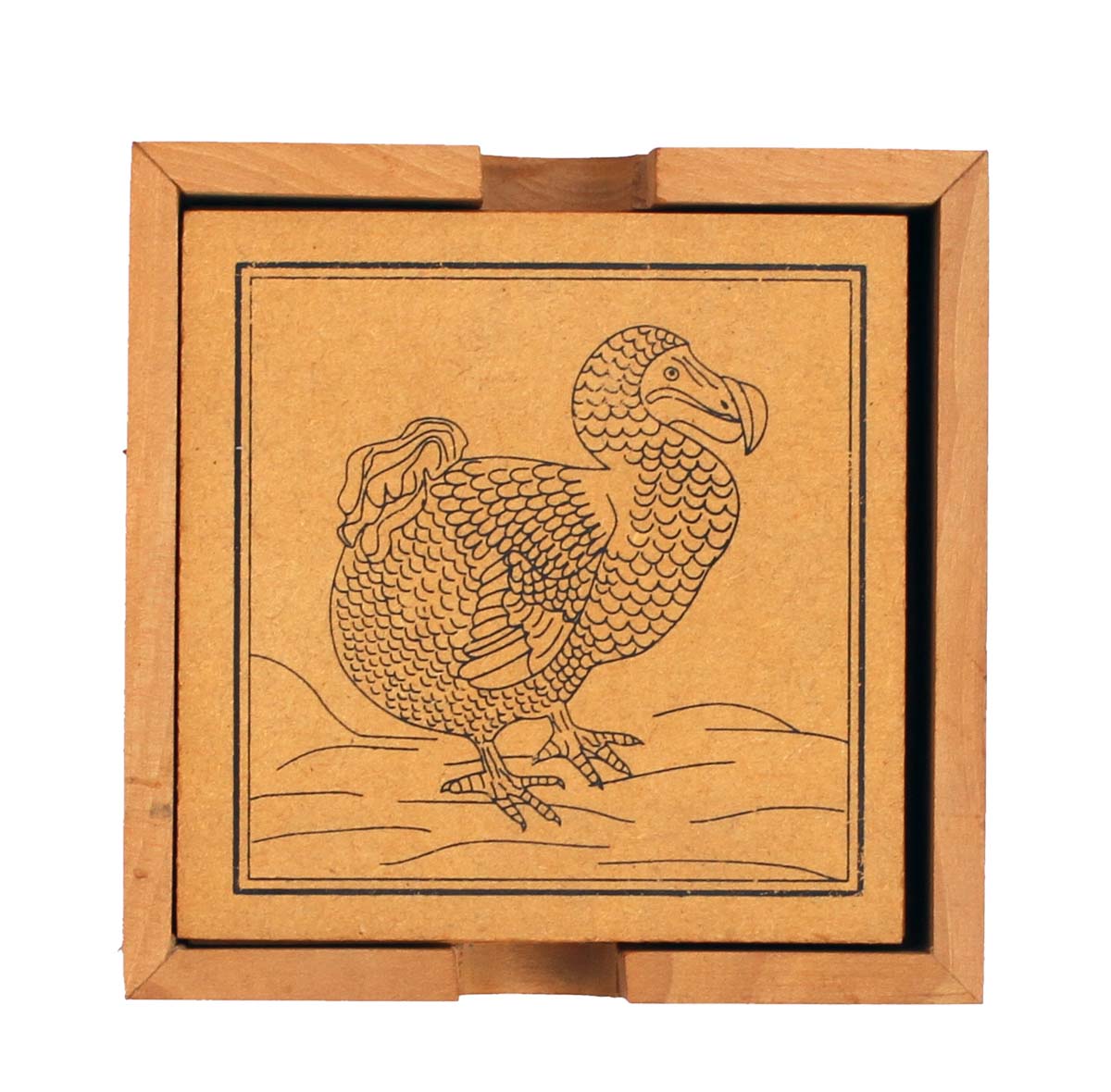 Bulk Wholesale Set of 6 Coasters with a Holder Handcrafted 4” in Wood Enhanced with a ‘Sketch of Eagle’ - Classic Kitchen/Dining Table Essentials from India