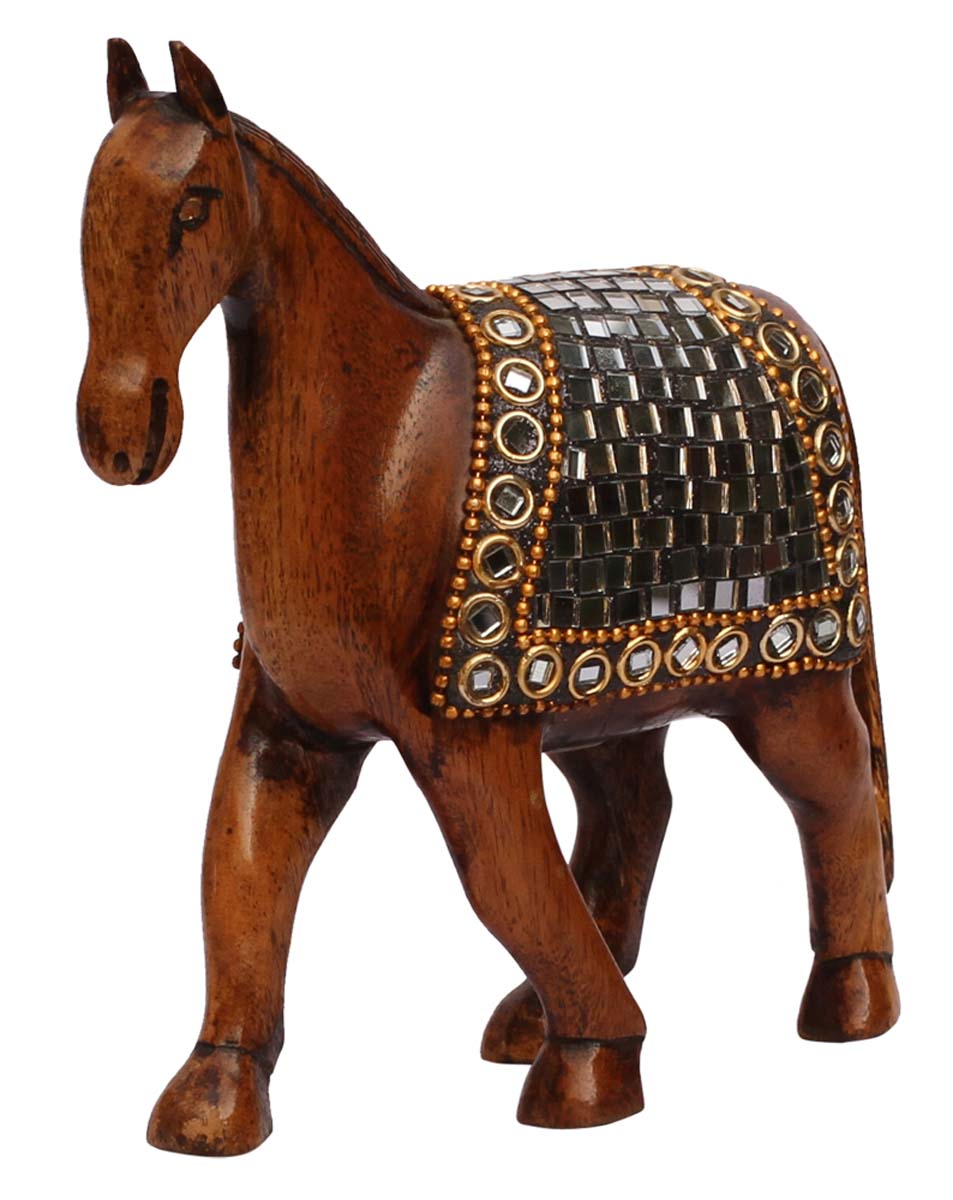 Wholesale Horse Statue/Figurine - Bulk Buy 4” Wooden Horse Sculpture with Mirror Work - Decorative Home Decor Statues & Gift Sculptures