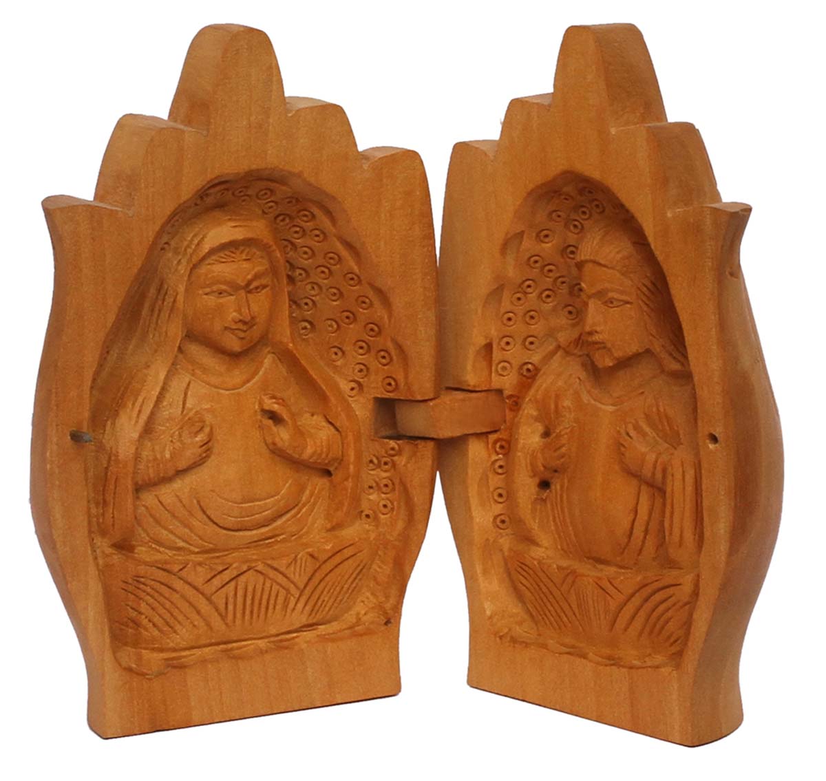 Wholesale 4” Hand Carved Lord Jesus & Mother Marry Figurine/Statue Inside Namaste Pose Statue - Bulk Buy Home Decor Item with Intricate Carving in Wood from India