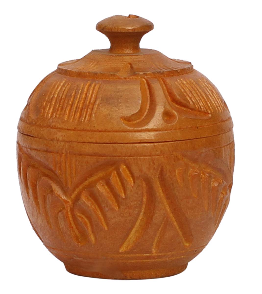 Wholesale 2.1” Ring Holder /Jewelry Box in Bulk - Source Hand-Carved Ring Holder/Keepsake with a Lid in Wood Enhanced with Traditional Style Motifs from India