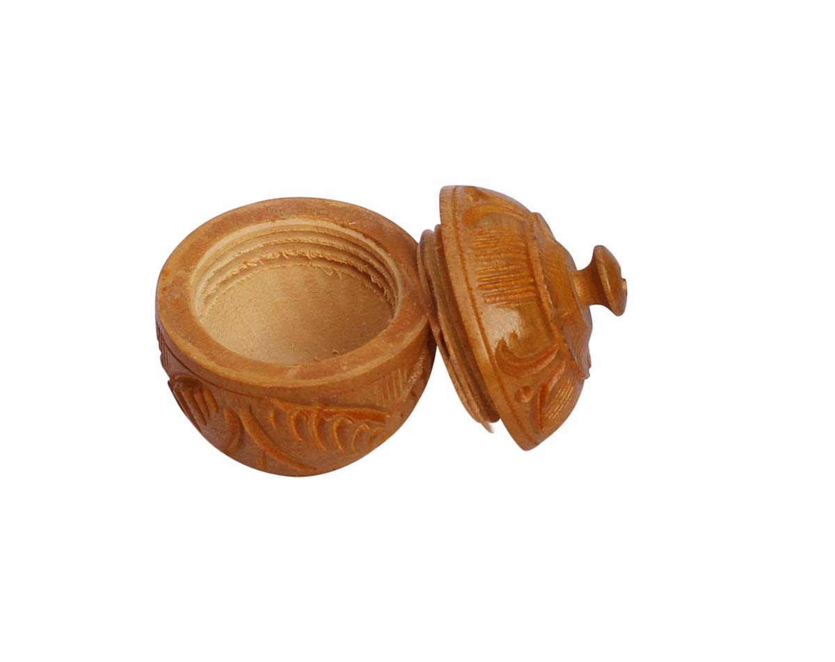 Wholesale 2.1” Ring Holder /Jewelry Box in Bulk - Source Hand-Carved Ring Holder/Keepsake with a Lid in Wood Enhanced with Traditional Style Motifs from India