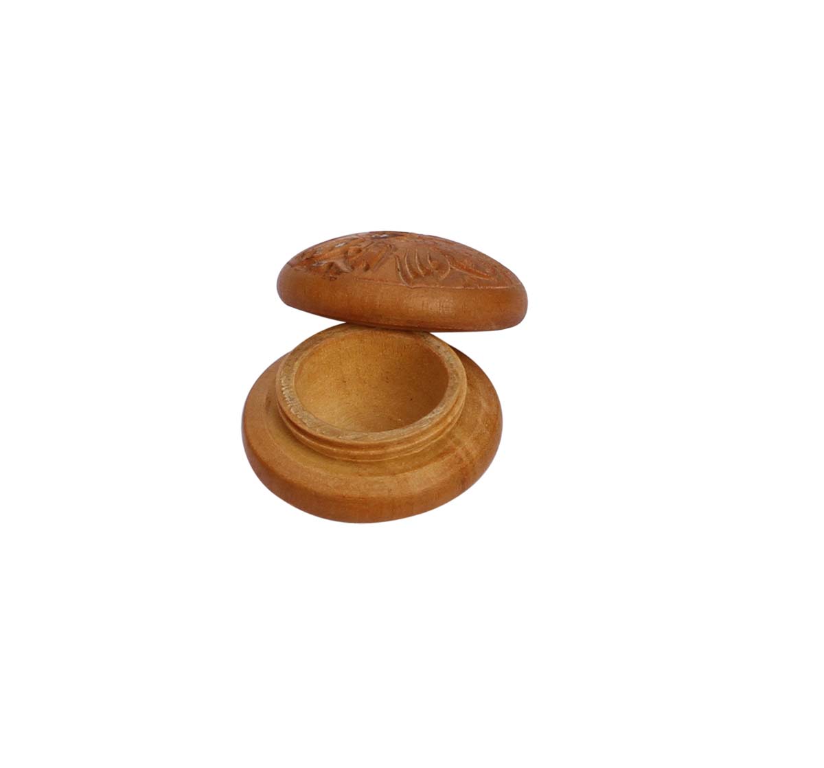 Bulk Wholesale Hand-Carved 1.4” Ring Holder / Keepsake with a Lid in Kadam Wood Enhanced with Traditional Style Motifs – Antique-Look Décor / Utility Item from India