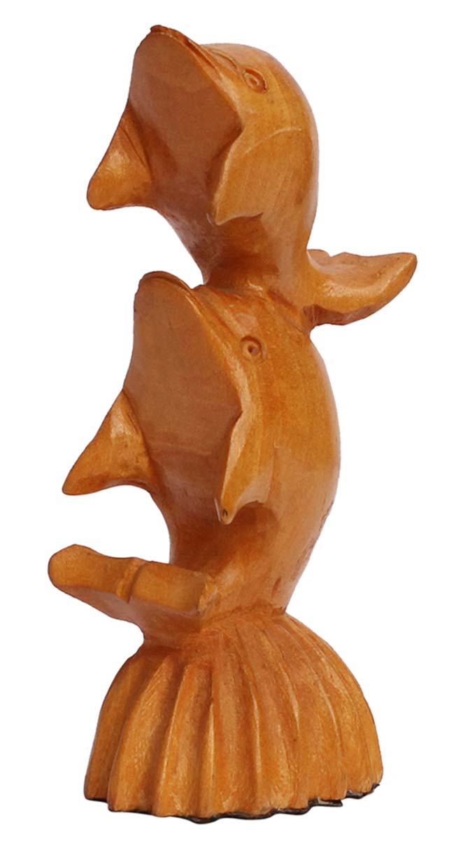 Bulk Wholesale Hand-Carved 4.2” Decoration Piece of 2 Flying Dolphins ‘Symbol of Balance & Harmony’ in Kadam Wood – Meaningful Gift Item / Home Décor from India
