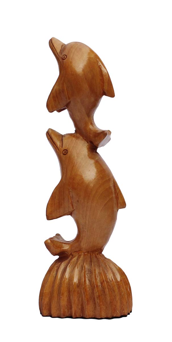 Bulk Wholesale Hand-Carved 8” Decoration Piece of 2 Flying Dolphins ‘Symbol of Balance & Harmony’ in Kadam Wood – Meaningful Gift Item / Home Décor from India
