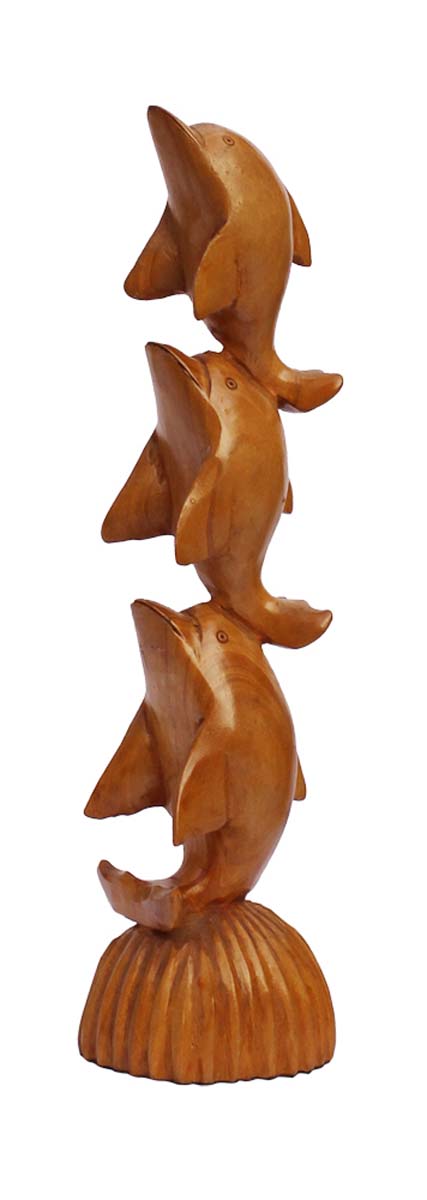 Bulk Wholesale Hand-Carved 10.5” Decoration Piece of 3 Flying Dolphins ‘Symbol of Balance & Harmony’ in Kadam Wood – Meaningful Gift Item / Home Décor from India